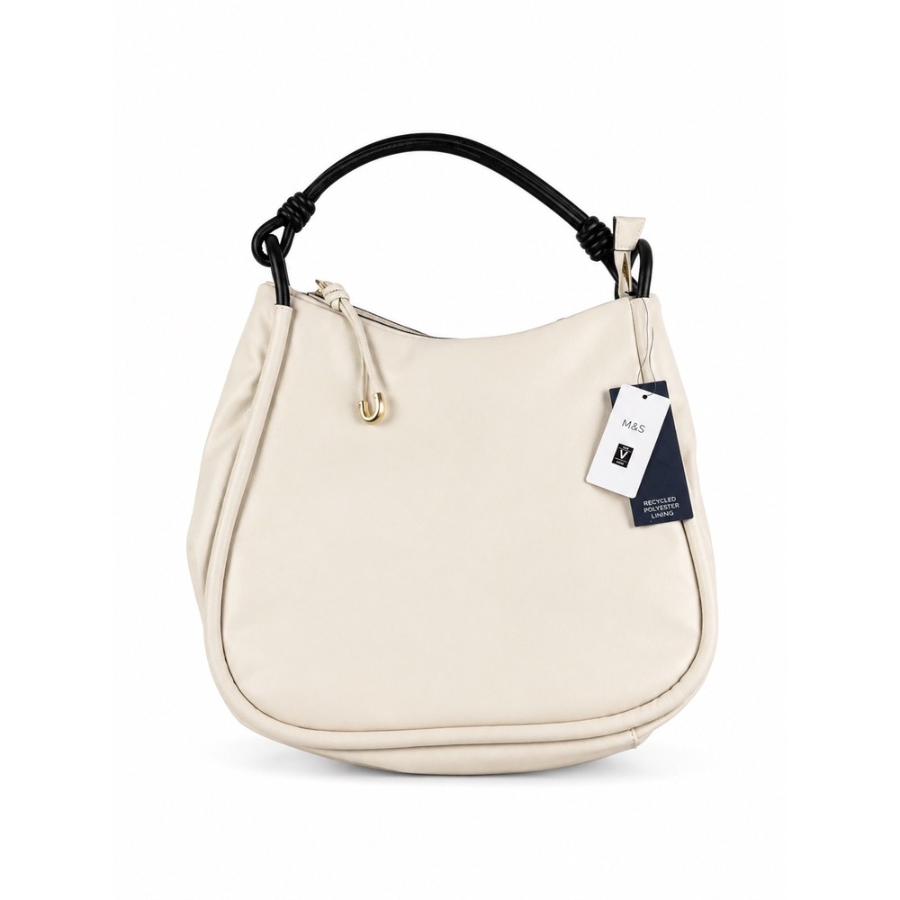 M&S Vintage Y2K Minimalist White Vegan Leather Hobo Shoulder Bag NWT